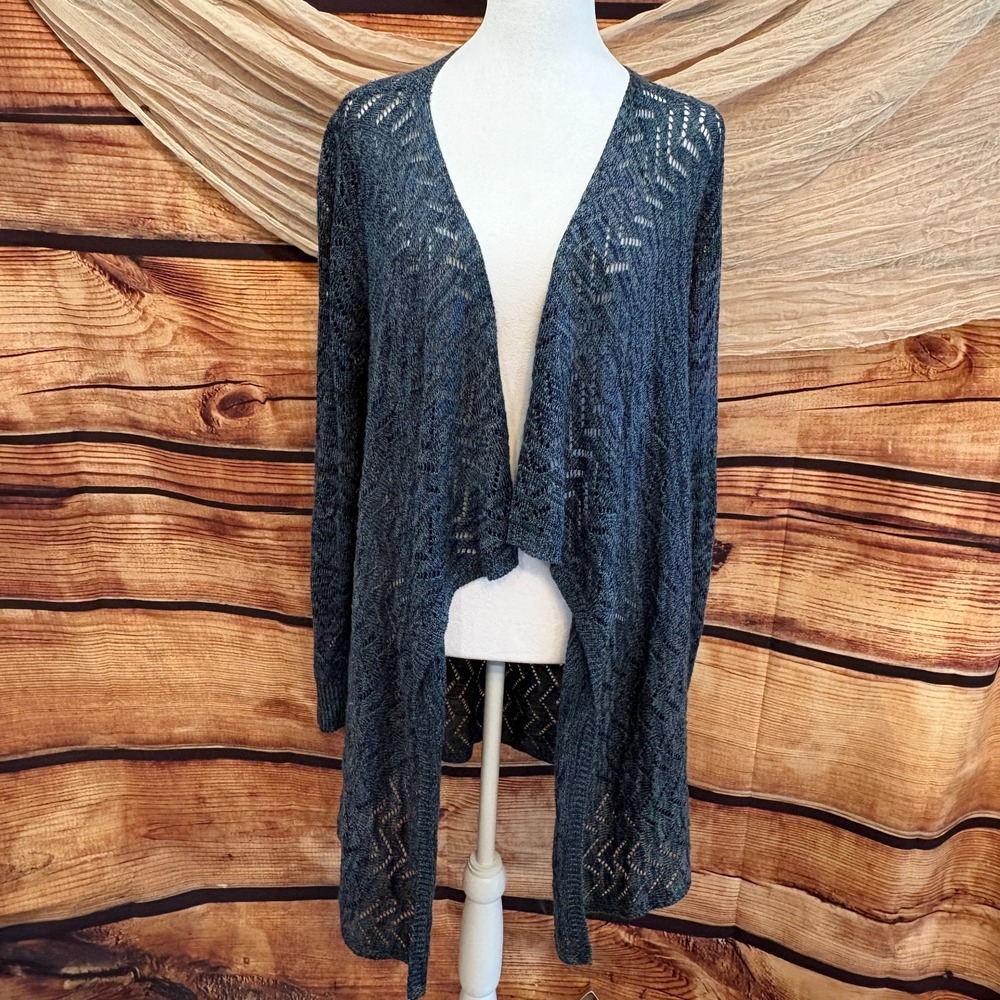 One World Womens Blue Long Loose Knit‎ Long Sleeve Cardigan Size M